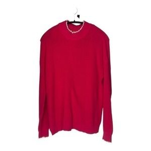 Belldini Red Rib Punk Pearl Trim Embellished Mock Neck Sweater Sz L NWT
